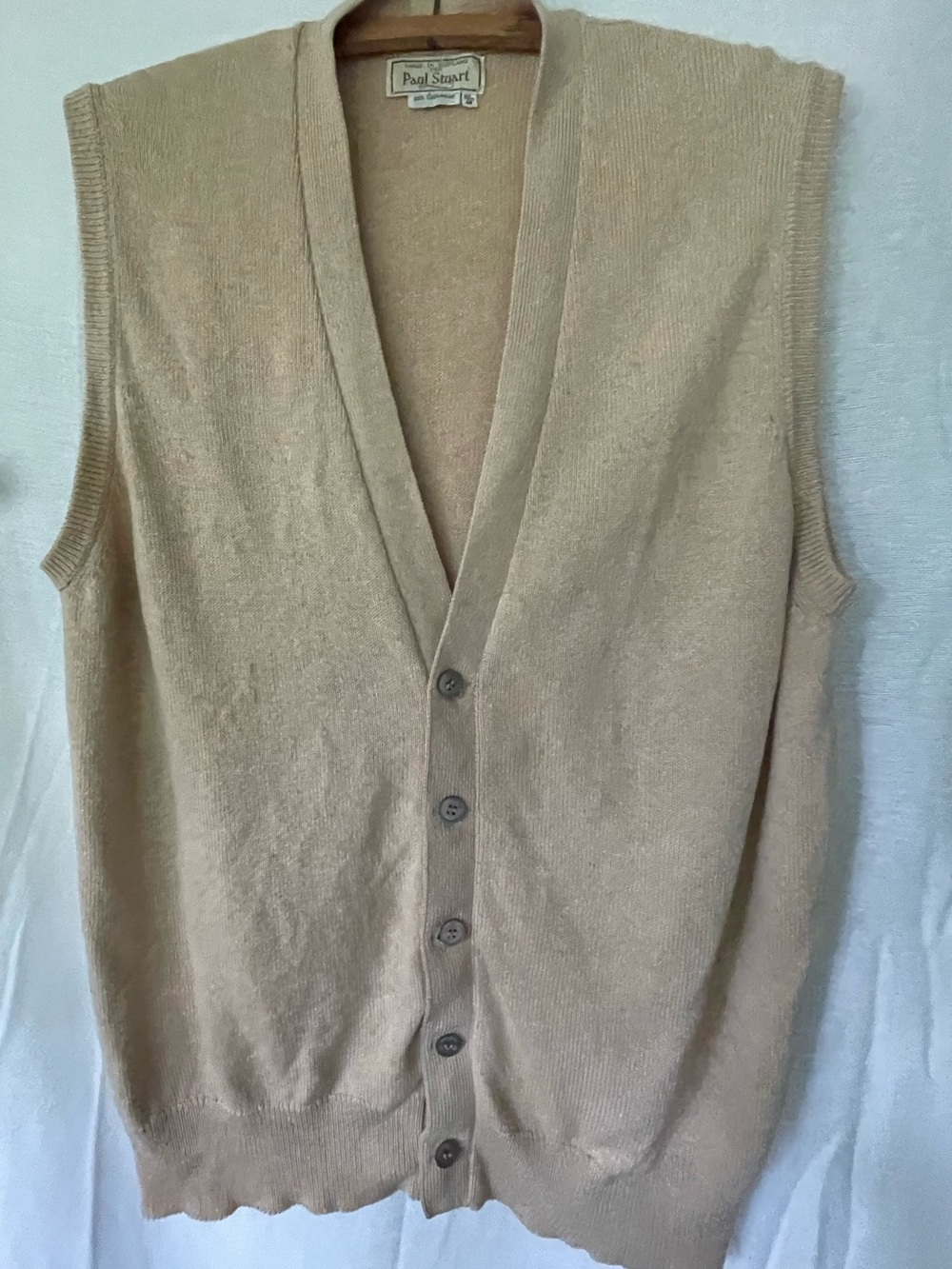 Paul Stuart Cardigan Vest Mens Size 44 Tan  100% Cashmere Scotland  Vintage